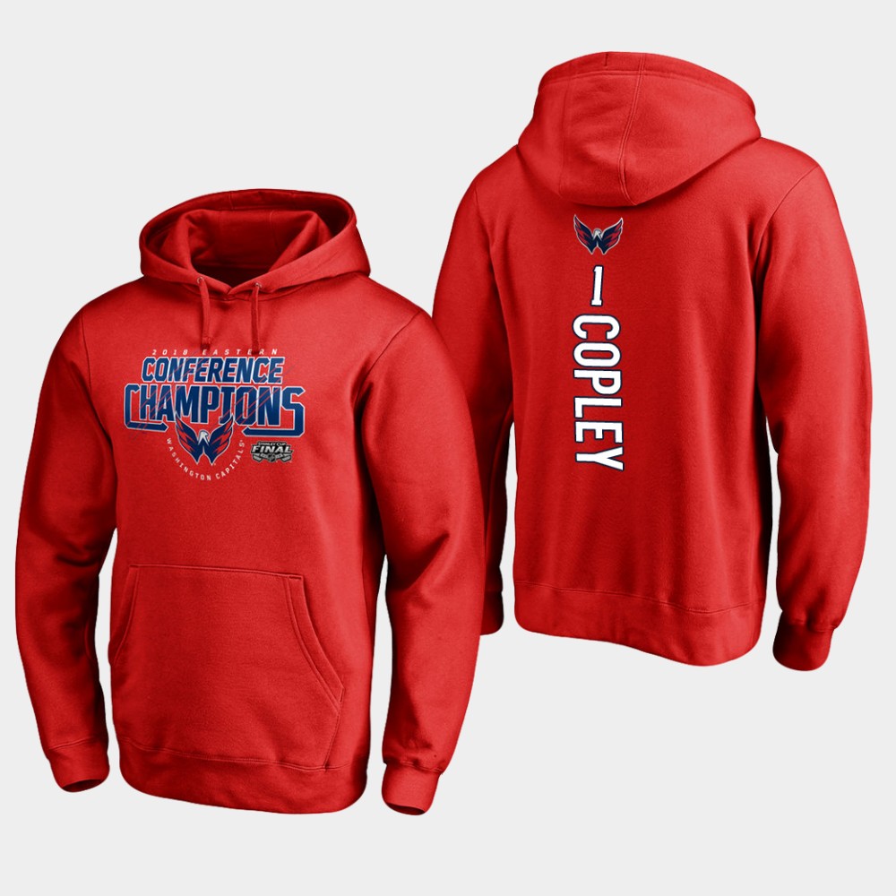 NHL Men Washington capitals #1 pheonix copley 2018 eastern conference champions interference red hoodie